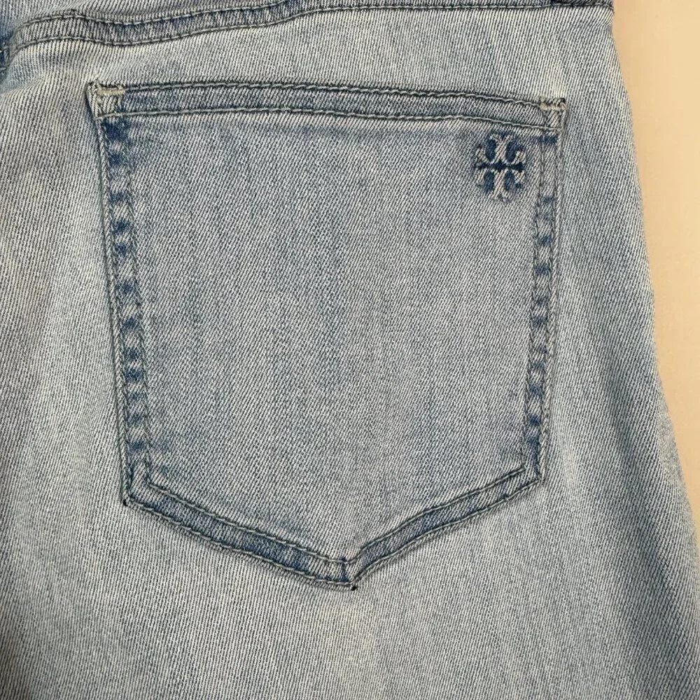 Tory Burch Straight Leg Denim Jeans Womens 28 Blue Stretch Logo Designer Classic